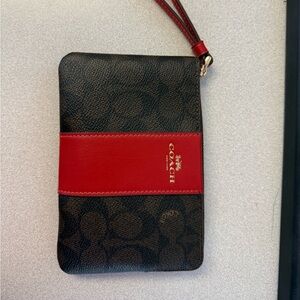 Coach Red and Brown Signature Wristlet